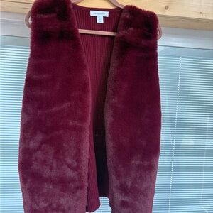Liz Claiborne Burgundy Plush Faux Fur Vest